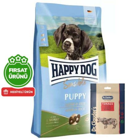 Happy Dog Sensible Puppy Kuzu Etli Yavru Köpek Maması 10 Kg + 2 Adet Dr. Clauders Biftekli Ödül 80 Gr