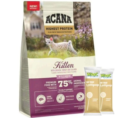 Acana Tahılsız Kitten Yavru Kedi Maması 1,8 Kg + 2 Adet Wooc Lolipop Ödül