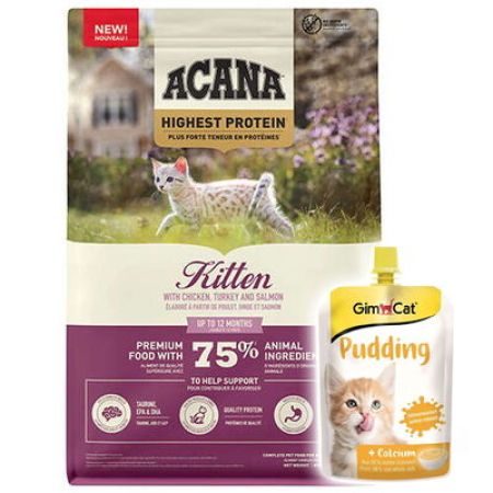 Acana Tahılsız Kitten Yavru Kedi Maması 1,8 Kg + Gimcat Kedi Pudingi 150 Gr