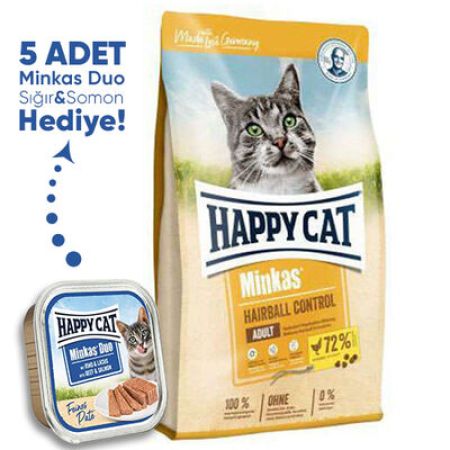 Happy Cat Minkas Hairball Control Kümes Hayvanlı Kedi Maması 10 Kg + 5 Adet Happy Cat 100 Gr