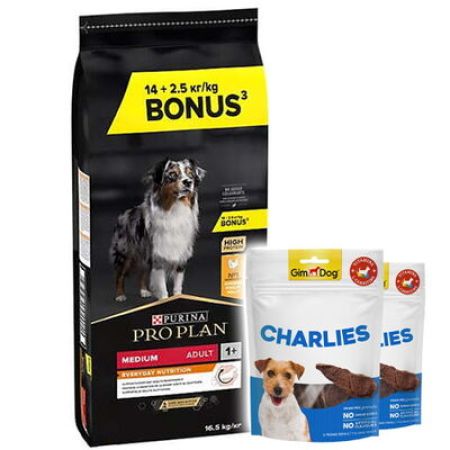 Pro Plan Medium Tavuklu Orta Irk Köpek Maması 14 + 2,5 Kg (Toplam 16,5 Kg) + 2 Adet Gimdog 70 Gr Köpek Ödülü