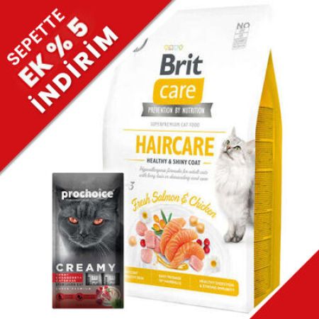 Brit Care Haircare Somon Tavuk Deri Tüy Sağlığı Tahılsız Kedi Maması 2 Kg + Creamy 4x15 Gr Ödül