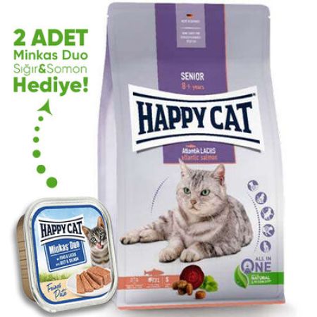 Happy Cat Senior Atlantik Salmon 8 Yaş ve Üzeri Yaşlı Kedi Maması 4 Kg + 2 Adet Happy Cat 100 Gr