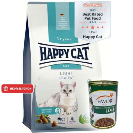 Happy Cat Sensitive Light Düşük Kalori Diyet Kedi Maması 4 Kg + 2 Adet Favor Kuzu Kedi Konservesi 400 Gr