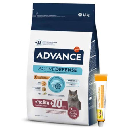 Advance +10 Sterilised Yaşlı Kısırlaştırılmış Kedi Maması 1,5 Kg + Gimcat 20 Gr Multivitamin Paste