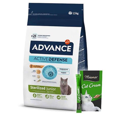 Advance Junior Kısırlaştırılmış Yavru Kedi Maması 1,5 Kg + Miamor Kedi Kreması 6 x 15 Gr