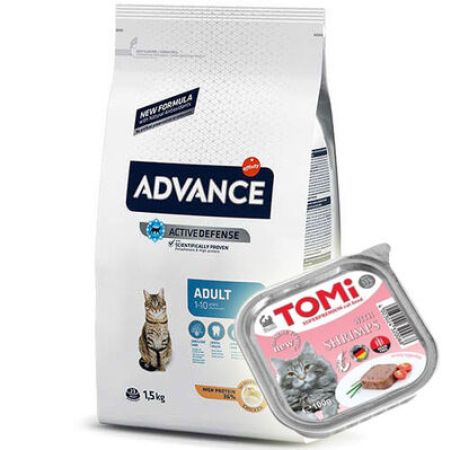 Advance Tavuk Etli Yetişkin Kedi Maması 1,5 Kg + Tomi Karidesli Pate 100 Gr Yaş Mama