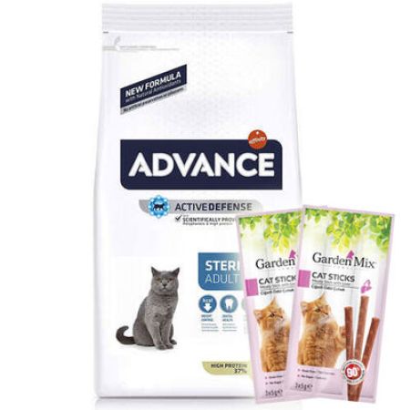 Advance Sterilized Kısırlaştırılmış Hindili Kedi Maması 15 Kg + 10 Adet Garden Mix Stick Kedi Ödülü