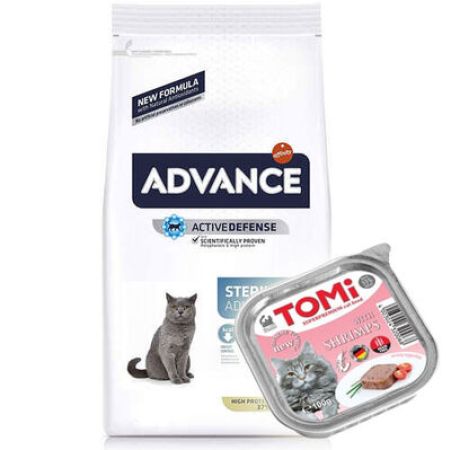 Advance Sterilized Kısırlaştırılmış Hindili Kedi Maması 15 Kg + 3 Adet Tomi Karidesli Pate 100 Gr Yaş Mama
