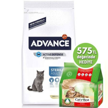 Advance Sterilized Kısırlaştırılmış Hindili Kedi Maması 15 Kg + Cats Best 5 Lt Kum