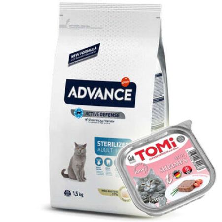 Advance Sterilized Kısırlaştırılmış Hindili Kedi Maması 1,5 Kg + Tomi Karidesli Pate 100 Gr Yaş Mama