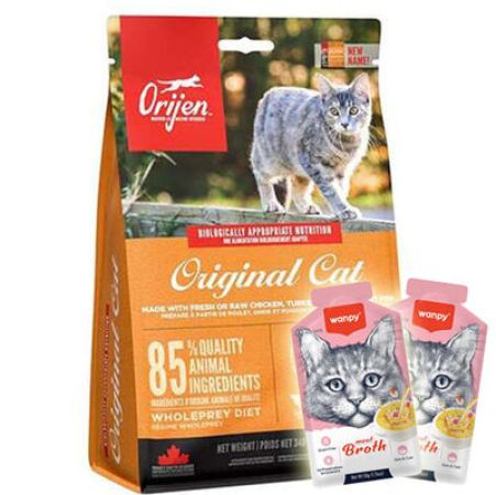 Orijen Original Cat Tahılsız Yavru/Yetişkin Kedi Maması 1,8 Kg + 2 Adet Wanpy Çorba 50 Gr