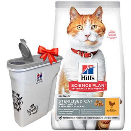 Hills Sterilised Kısırlaştırılmış Tavuklu Kedi Maması 3 Kg+ Mama Saklama Kabı