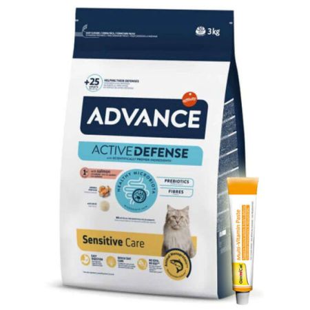 Advance Sensitive Somonlu Kedi Maması 3 Kg + Gimcat 20 Gr Multivitamin Paste