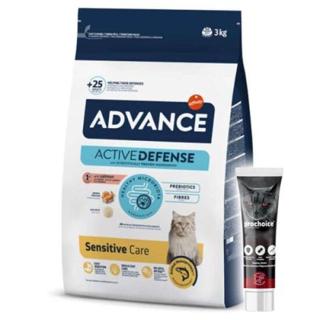 Advance Sensitive Somonlu Kedi Maması 3 Kg + Pro Choice Vitamin Macun 100 ML