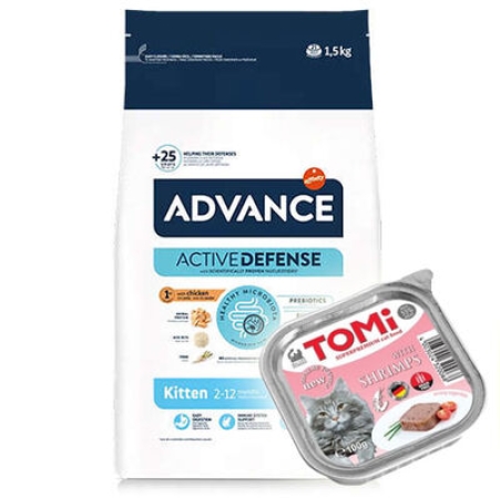 Advance Kitten Yavru Tavuk Etli Kedi Maması 1,5 Kg + Tomi Karidesli Pate 100 Gr Yaş Mama