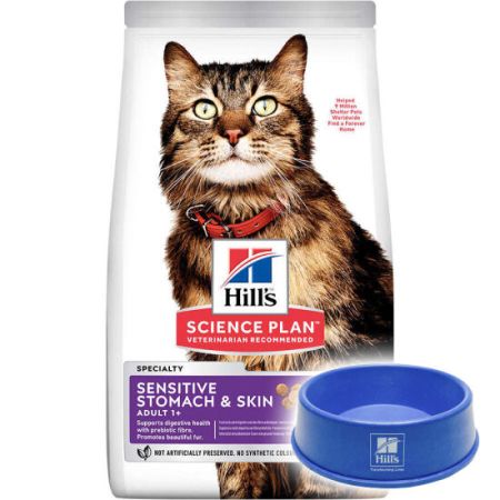 Hills Sensitive Stomach Skin Deri Hassasiyeti Tavuklu Kedi Maması 1,5 Kg + Mama Kabı