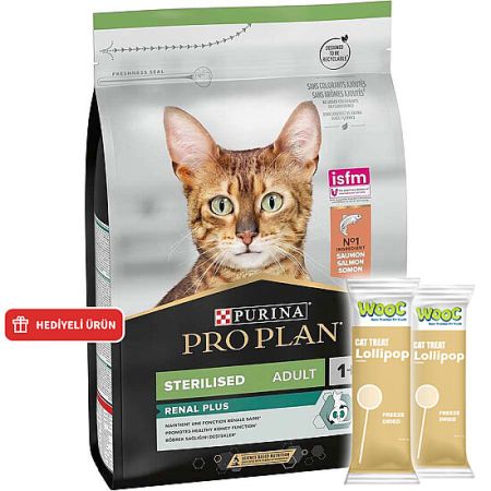 Pro Plan Kısırlaştırılmış Somon Balıklı Kedi Maması 3 Kg + 2 Adet Wooc Lolipop Ödül