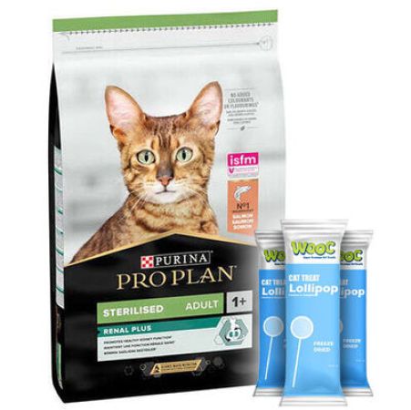 Pro Plan Kısırlaştırılmış Somon Balıklı Kedi Maması 3 Kg + 3 Adet Wooc Kedi Ödülü Lolipop