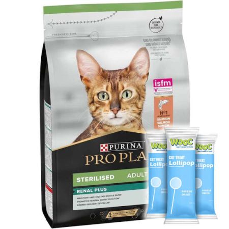 Pro Plan Kısırlaştırılmış Somon Balıklı Kedi Maması 3 Kg + 3 Adet Wooc Lolipop
