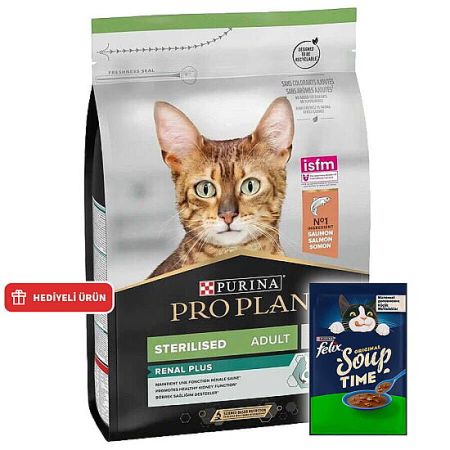 Pro Plan Kısırlaştırılmış Somon Balıklı Kedi Maması 1,5 Kg + Felix Soup Time Çorba
