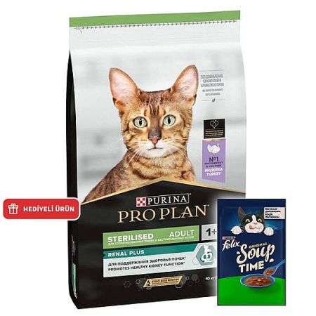 Pro Plan Kısırlaştırılmış Hindi Etli Kedi Maması 1,5 Kg + Felix Soup Time Çorba