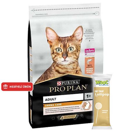 Pro Plan Derma Care Hassas Deri Somonlu Kedi Maması 1,5 Kg + Wooc Lolipop Ödül