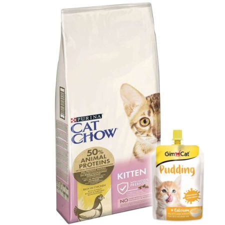 Cat Chow Tavuklu Yavru Kedi Maması 15 Kg + 2 Adet Gimcat Kedi Pudingi 150 Gr