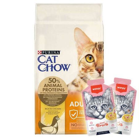 Cat Chow Tavuk Etli Kedi Maması 15 Kg + 2 Adet Wanpy Çorba 50 Gr