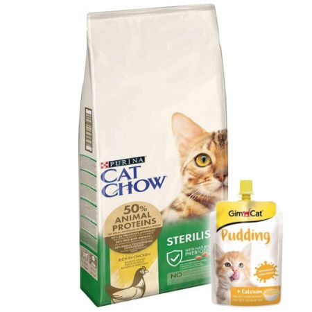 Cat Chow Tavuk Etli Kısırlaştırılmış Kedi Maması 15 Kg + 2 Adet Gimcat Kedi Pudingi 150 Gr