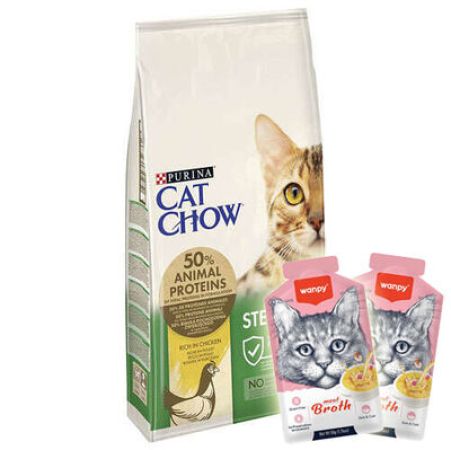 Cat Chow Tavuk Etli Kısırlaştırılmış Kedi Maması 15 Kg + 2 Adet Wanpy Çorba 50 Gr