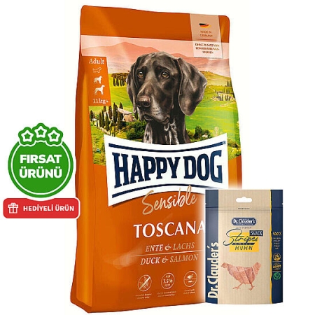 Happy Dog Toscana Ördek ve Somonlu Köpek Maması 12,5 Kg + 2 Adet Dr. Clauders Ödül 80 Gr