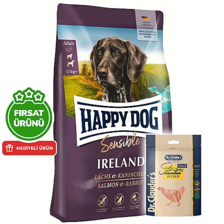 Happy Dog Ireland Somon ve Tavşanlı Köpek Maması 12,5 Kg + 2 Adet Dr. Clauders Ödül 80 Gr