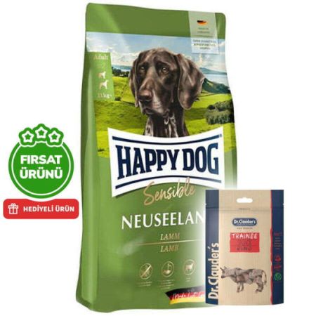 Happy Dog Neuseeland Kuzu Etli Köpek Maması 12,5 Kg + 2 Adet Dr. Clauders Biftekli Ödül 80 Gr
