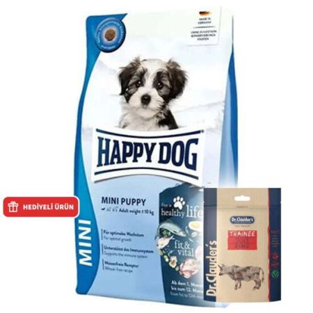 Happy Dog Mini Puppy Yavru Köpek Maması 4 Kg + Dr. Clauders Biftekli Ödül Küpleri 80 Gr