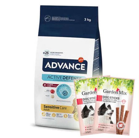 Advance Sensitive Lamb Kuzu Etli Köpek Maması 3 Kg + 5 Adet Garden Mix Stick Köpek Ödülü