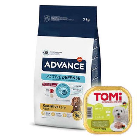 Advance Sensitive Lamb Kuzu Etli Köpek Maması 3 Kg + Tomi Kuzu Pate 300 Gr Yaş Mama