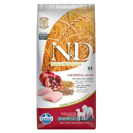 ND Düşük Tahıl Orta ve Büyük Irk Tavuk Narlı Yaşlı Köpek Maması 12 Kg