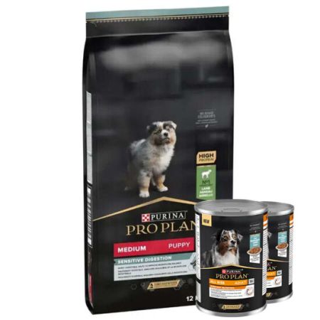 Pro Plan Medium Puppy Kuzu Etli Yavru Köpek Maması 12 Kg + 2 Adet Köpek Konservesi 400 Gr