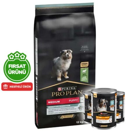 Pro Plan Medium Puppy Kuzu Etli Yavru Köpek Maması 12 Kg + 3 Adet Köpek Konservesi 400 Gr