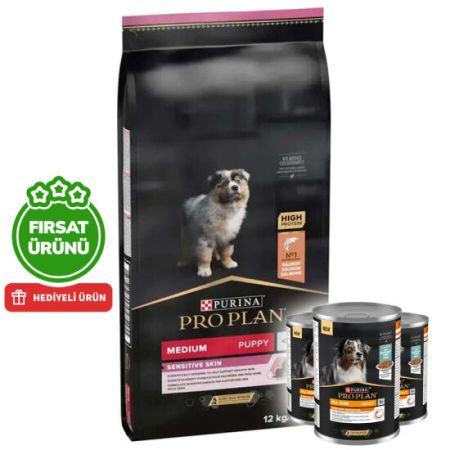 Pro Plan Medium Orta Irk Somonlu Yavru Köpek Maması 12 Kg + 3 Adet Köpek Konservesi 400 Gr