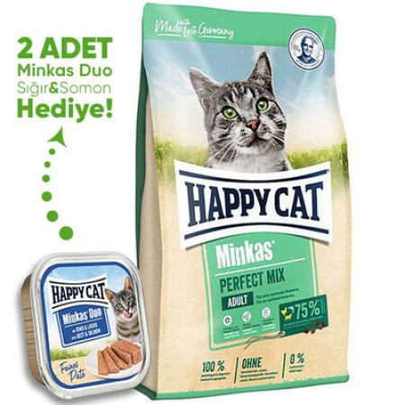 Happy Cat Minkas Perfect Mix Tavuk Kuzulu Kedi Maması 4 Kg + 2 Adet Happy Cat 100 Gr