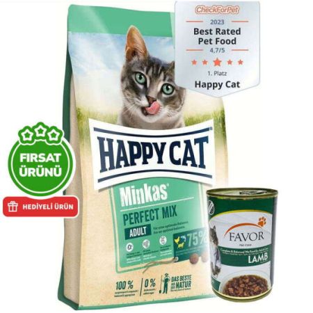 Happy Cat Minkas Perfect Mix Kedi Maması 10 Kg + 5 Adet Favor Kuzu Konservesi 400 Gr