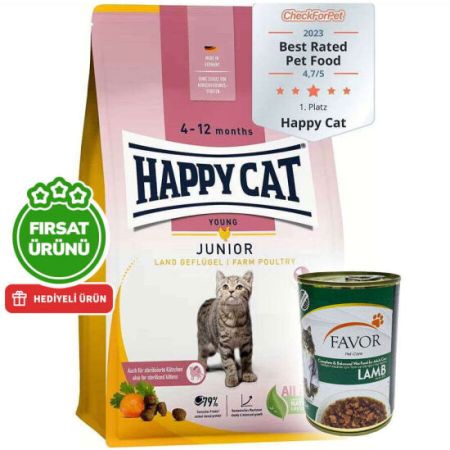 Happy Cat Junior Kümes Hayvanlı Yavru Kedi Maması 10 Kg + 5 Adet Favor Kuzu Konservesi 400 Gr