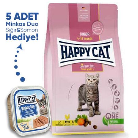 Happy Cat Junior Kümes Hayvanlı Yavru Kedi Maması 10 Kg + 5 Adet Happy Cat 100 Gr