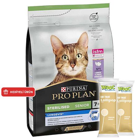 Pro Plan 7+ Kısırlaştırılmış Hindili Kedi Maması 3 Kg + 2 Adet Wooc Lolipop Ödül