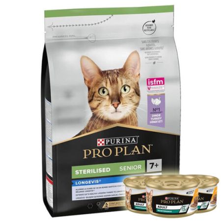 Pro Plan 7+ Kısırlaştırılmış Hindili Kedi Maması 3 Kg + 3 Adet Pro Plan 85 Gr Yaş Mama