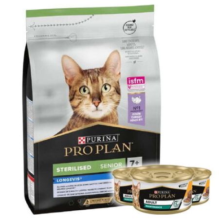 Pro Plan 7+ Kısırlaştırılmış Hindili Yaşlı Kedi Maması 3 Kg + 3 Adet Pro Plan 85 Gr Yaş Mama