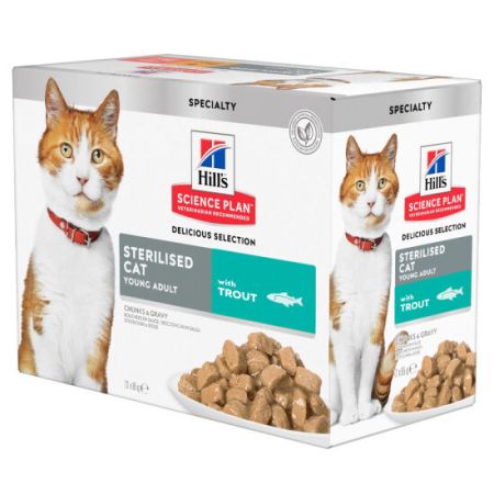 Hills Chunks in Gravy Alabalıklı Kısırlaştırılmış Kedi Yaş Maması 85 Gr - (12 Adet)