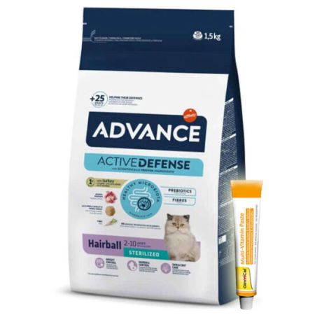 Advance Sterilised Hairball Kısırlaştırılmış Kedi Maması 1,5 Kg + Gimcat 20 Gr Multivitamin Paste